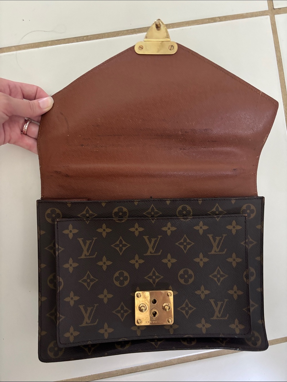 Louis Vuitton Monceau 28 Monogram Canvas Satchel in Brown with Gold Hardware - Picture 9 of 17